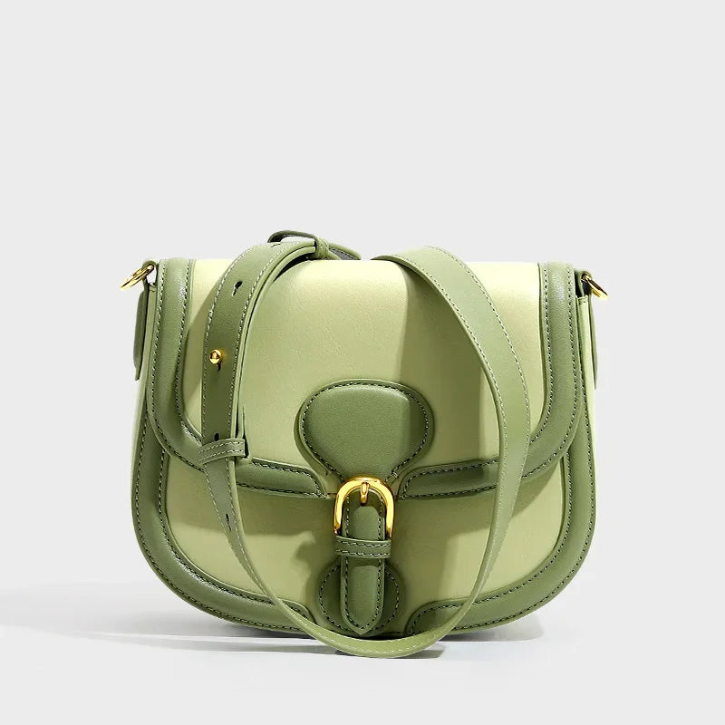 Genuine Leather Women's Bag 2024 New Olive Green Niche Simple Cowhide Bag Shoulder Luxury Designer Handbag Crossbody Bags