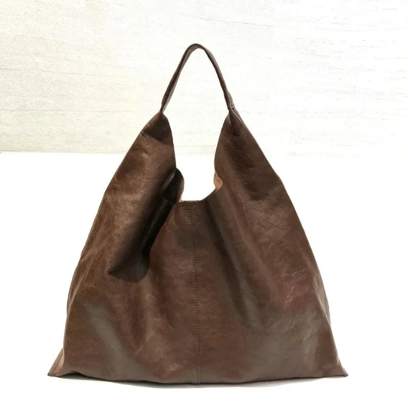Genuine Leather Women's Bag Large Capacity Cowhide Shoulder Bag High Quality Retro Tote Handbags Casual All-match Fashion Bolsos