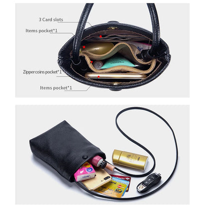 Genuine Leather Women's Bag Mini Bucket Bag for Lady Crossbody Bag Simple Flap Bag Soft Leather Cell Phone Purse Bolsas De Mujer