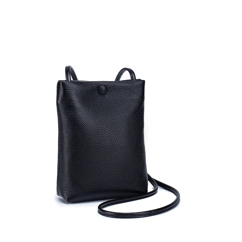 Genuine Leather Women's Bag Mini Bucket Bag for Lady Crossbody Bag Simple Flap Bag Soft Leather Cell Phone Purse Bolsas De Mujer