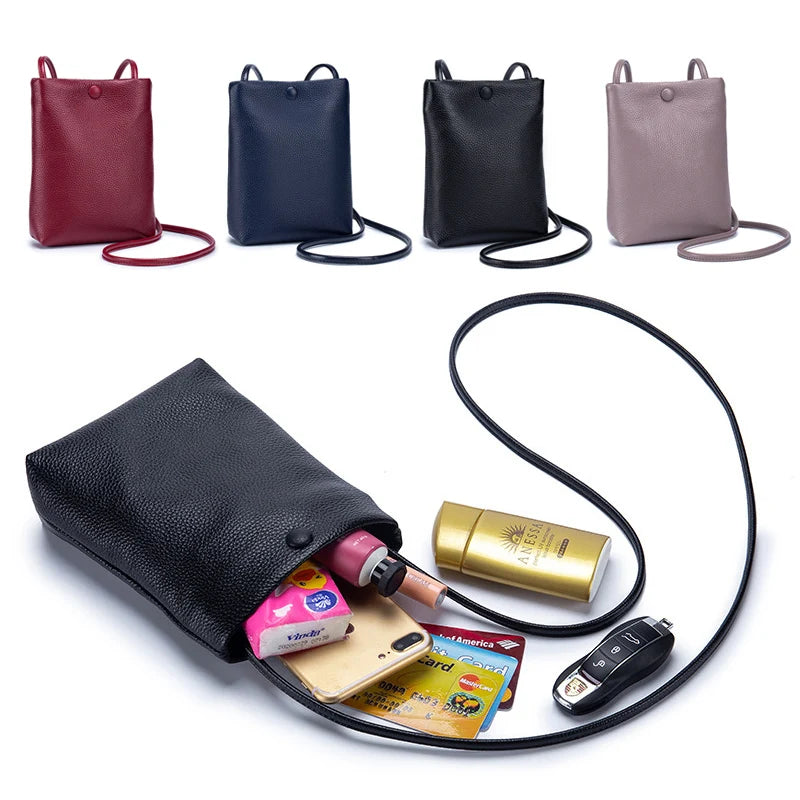 Genuine Leather Women's Bag Mini Bucket Bag for Lady Crossbody Bag Simple Flap Bag Soft Leather Cell Phone Purse Bolsas De Mujer