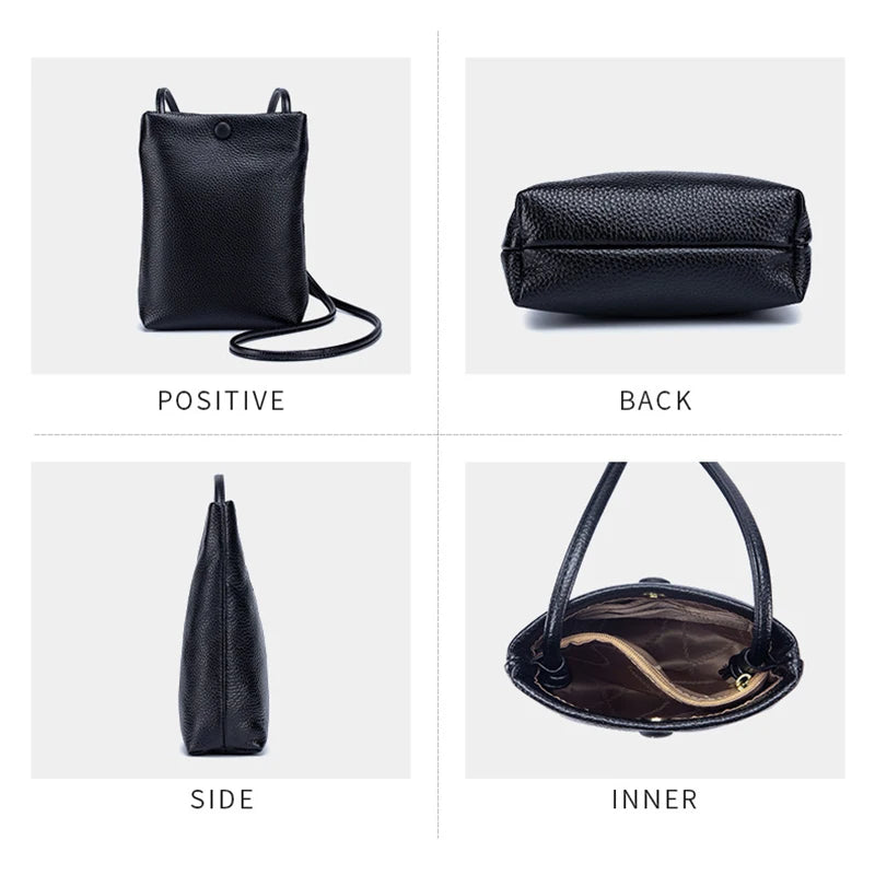 Genuine Leather Women's Bag Mini Bucket Bag for Lady Crossbody Bag Simple Flap Bag Soft Leather Cell Phone Purse Bolsas De Mujer