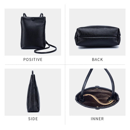 Genuine Leather Women's Bag Mini Bucket Bag for Lady Crossbody Bag Simple Flap Bag Soft Leather Cell Phone Purse Bolsas De Mujer