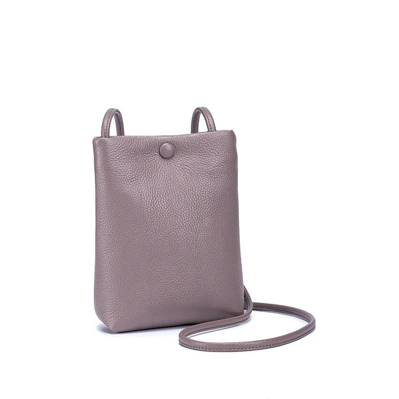 Genuine Leather Women's Bag Mini Bucket Bag for Lady Crossbody Bag Simple Flap Bag Soft Leather Cell Phone Purse Bolsas De Mujer