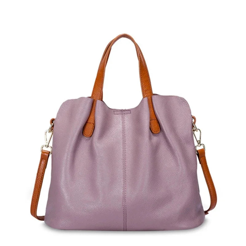 Genuine Leather Women's Bags Fashion Commute Handbags Solid Color Tote Messenger Luxury Designer Shoulder Cossbody Bag Female