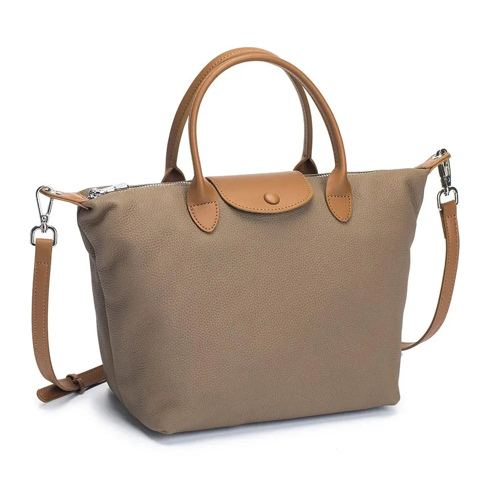 Genuine Leather Women's Dumpling Shaped Handbag Commuting Briefcase Fashion Cowhide Versatile One Shoulder Crossbody Bag