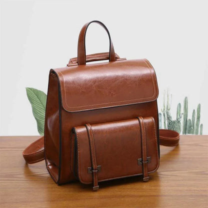 Genuine Leather Women's Vintage Style Large Capacity Backpack Fashion Crossbody Casual Shoulder Bag