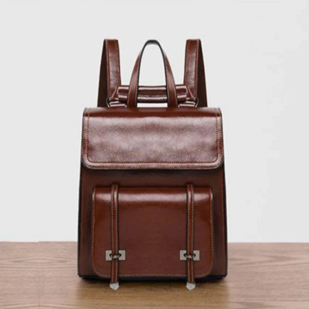 Genuine Leather Women's Vintage Style Large Capacity Backpack Fashion Crossbody Casual Shoulder Bag