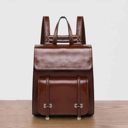 Genuine Leather Women's Vintage Style Large Capacity Backpack Fashion Crossbody Casual Shoulder Bag