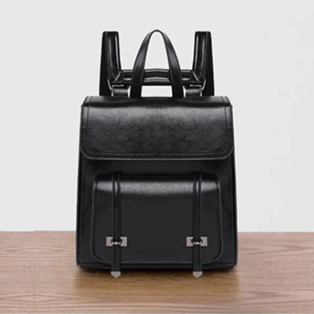 Genuine Leather Women's Vintage Style Large Capacity Backpack Fashion Crossbody Casual Shoulder Bag