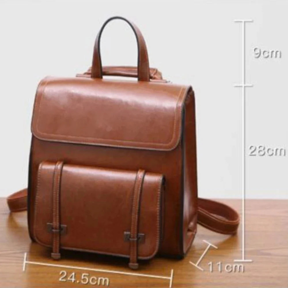 Genuine Leather Women's Vintage Style Large Capacity Backpack Fashion Crossbody Casual Shoulder Bag