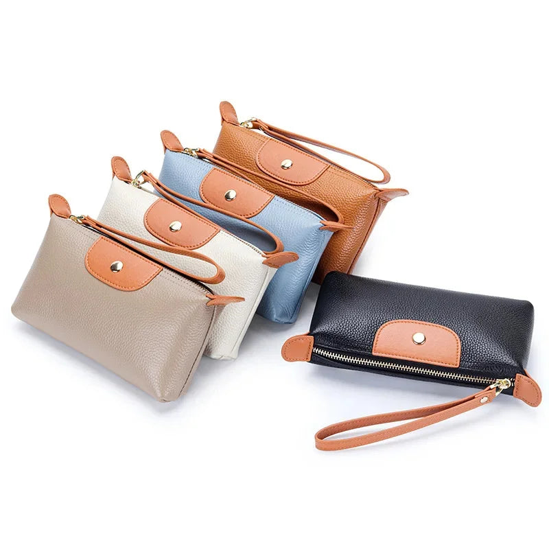 Genuine Leather Wristlet Clutch Wallet Purses for Women Fashion Brand Women's Small Multi Pocket Cell Phone Bag with Card Slots