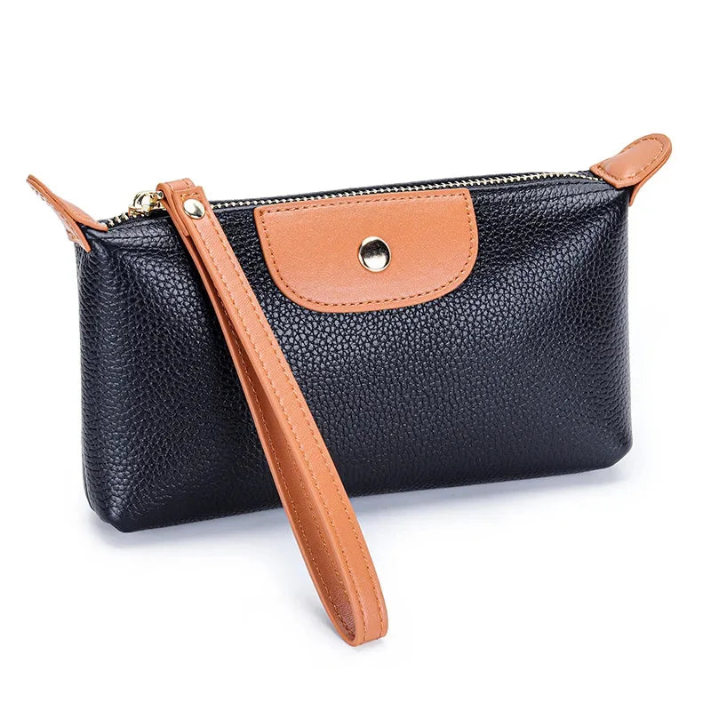 Genuine Leather Wristlet Clutch Wallet Purses for Women Fashion Brand Women's Small Multi Pocket Cell Phone Bag with Card Slots