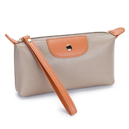 Genuine Leather Wristlet Clutch Wallet Purses for Women Fashion Brand Women's Small Multi Pocket Cell Phone Bag with Card Slots