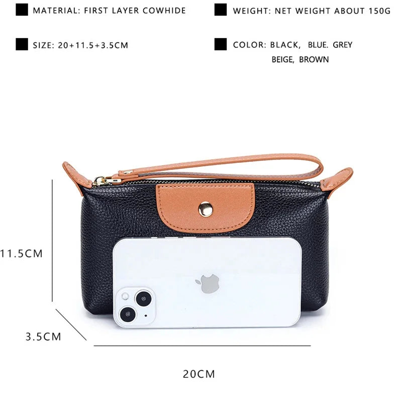 Genuine Leather Wristlet Clutch Wallet Purses for Women Fashion Brand Women's Small Multi Pocket Cell Phone Bag with Card Slots