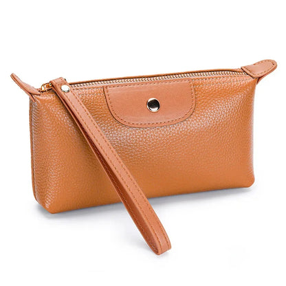Genuine Leather Wristlet Clutch Wallet Purses for Women Fashion Brand Women's Small Multi Pocket Cell Phone Bag with Card Slots