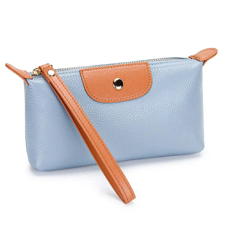 Genuine Leather Wristlet Clutch Wallet Purses for Women Fashion Brand Women's Small Multi Pocket Cell Phone Bag with Card Slots