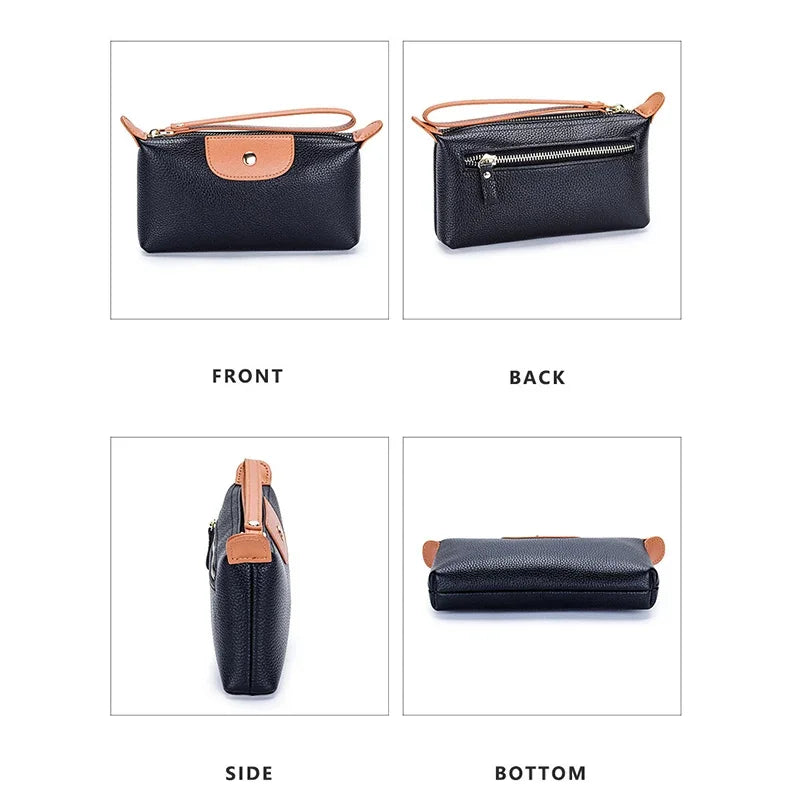 Genuine Leather Wristlet Clutch Wallet Purses for Women Fashion Brand Women's Small Multi Pocket Cell Phone Bag with Card Slots