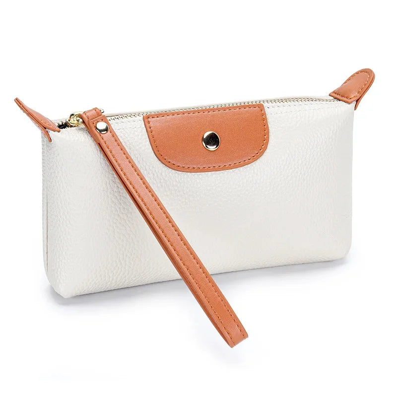 Genuine Leather Wristlet Clutch Wallet Purses for Women Fashion Brand Women's Small Multi Pocket Cell Phone Bag with Card Slots