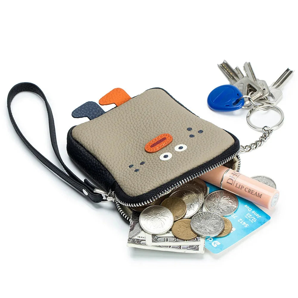 Genuine Leather Zero Wallet Cartoon Storage Portable Wrist Bag