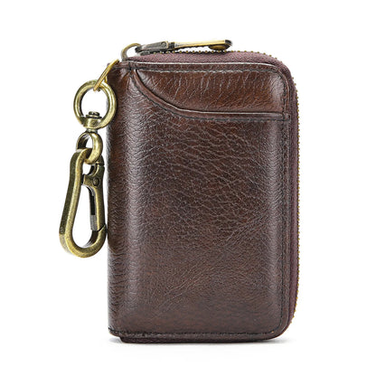 Genuine Leather chain Men Holder Organizer Pouch Coin Purse Cow Split Car Wallet Housekeeper Key Case Mini Card Bag