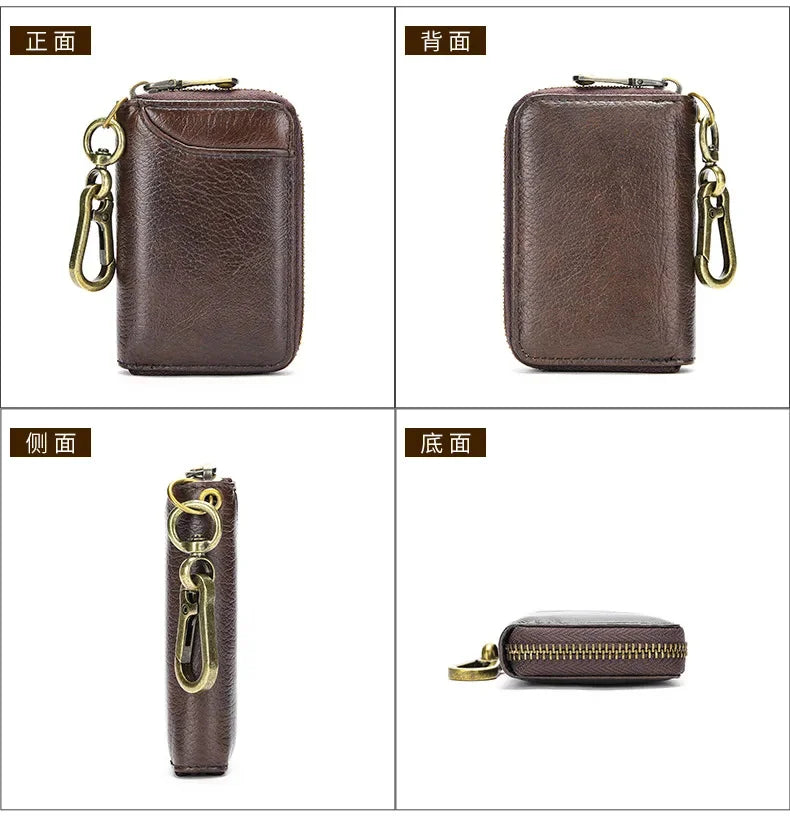 Genuine Leather chain Men Holder Organizer Pouch Coin Purse Cow Split Car Wallet Housekeeper Key Case Mini Card Bag