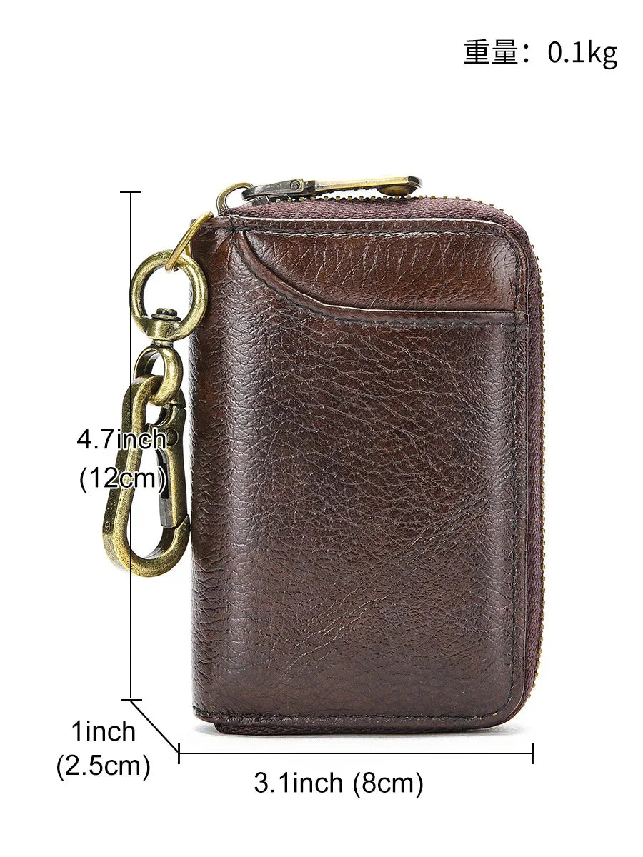 Genuine Leather chain Men Holder Organizer Pouch Coin Purse Cow Split Car Wallet Housekeeper Key Case Mini Card Bag