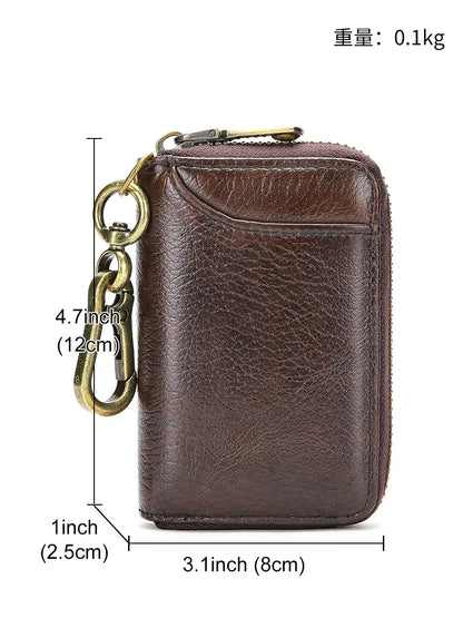 Genuine Leather chain Men Holder Organizer Pouch Coin Purse Cow Split Car Wallet Housekeeper Key Case Mini Card Bag