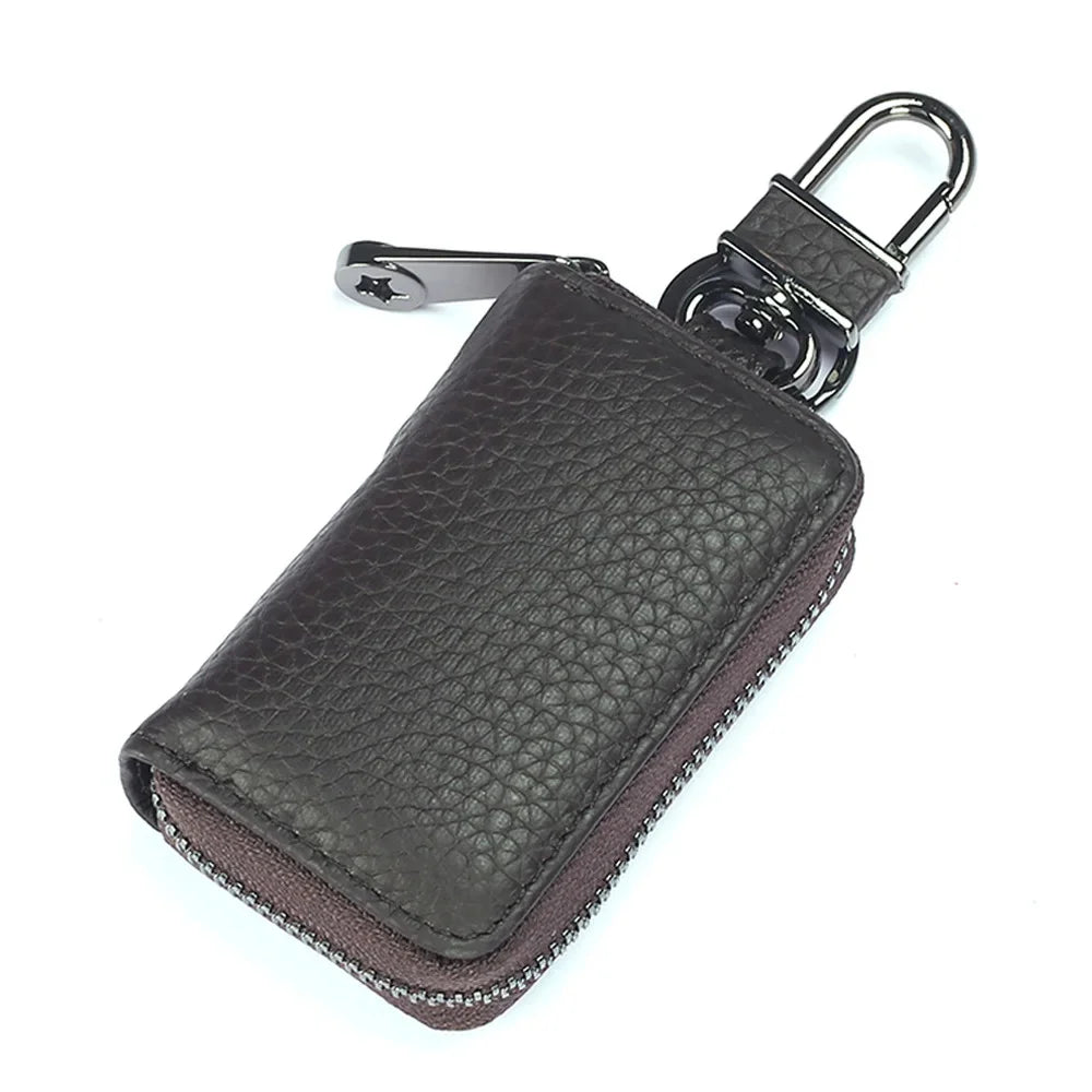 Genuine Leather chain Men Women Case Multifunction Organizer Wallet Smart Housekeeper Car Holder Small Key Bag