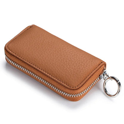 Genuine Leather chain Wallet Zippered Organizer Pouch with 6 Holders Removable Chain Loop for Car Keys Card Slot
