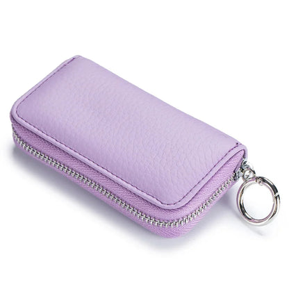 Genuine Leather chain Wallet Zippered Organizer Pouch with 6 Holders Removable Chain Loop for Car Keys Card Slot