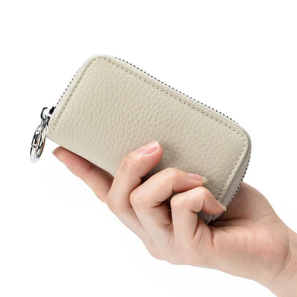 Genuine Leather chain Wallet Zippered Organizer Pouch with 6 Holders Removable Chain Loop for Car Keys Card Slot