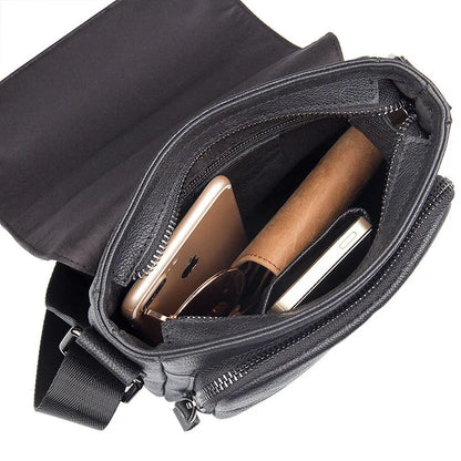 Genuine Leather shoulder Men Crossbody Bag Designer Natural cowhide Shoulder Bags Vintage Small Flap Pocket Handbag