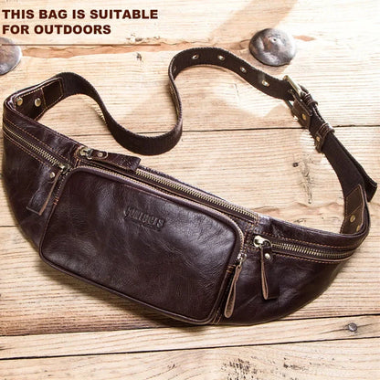 Genuine Leather sports MEN'S waist pack fashion cowhide chest multifunction phone belt casual shoulder crossbody bag