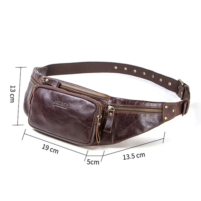 Genuine Leather sports MEN'S waist pack fashion cowhide chest multifunction phone belt casual shoulder crossbody bag