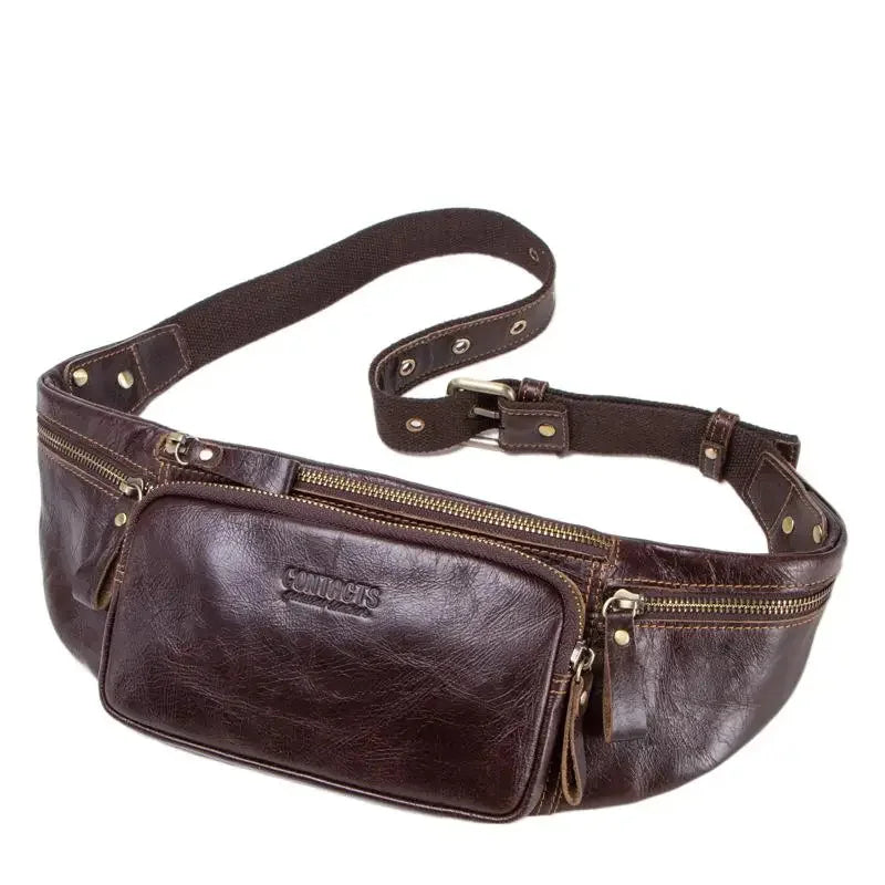 Genuine Leather sports MEN'S waist pack fashion cowhide chest multifunction phone belt casual shoulder crossbody bag