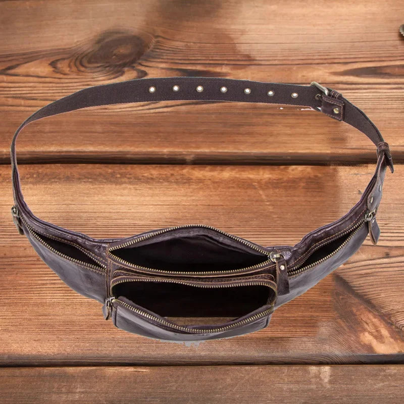 Genuine Leather sports MEN'S waist pack fashion cowhide chest multifunction phone belt casual shoulder crossbody bag