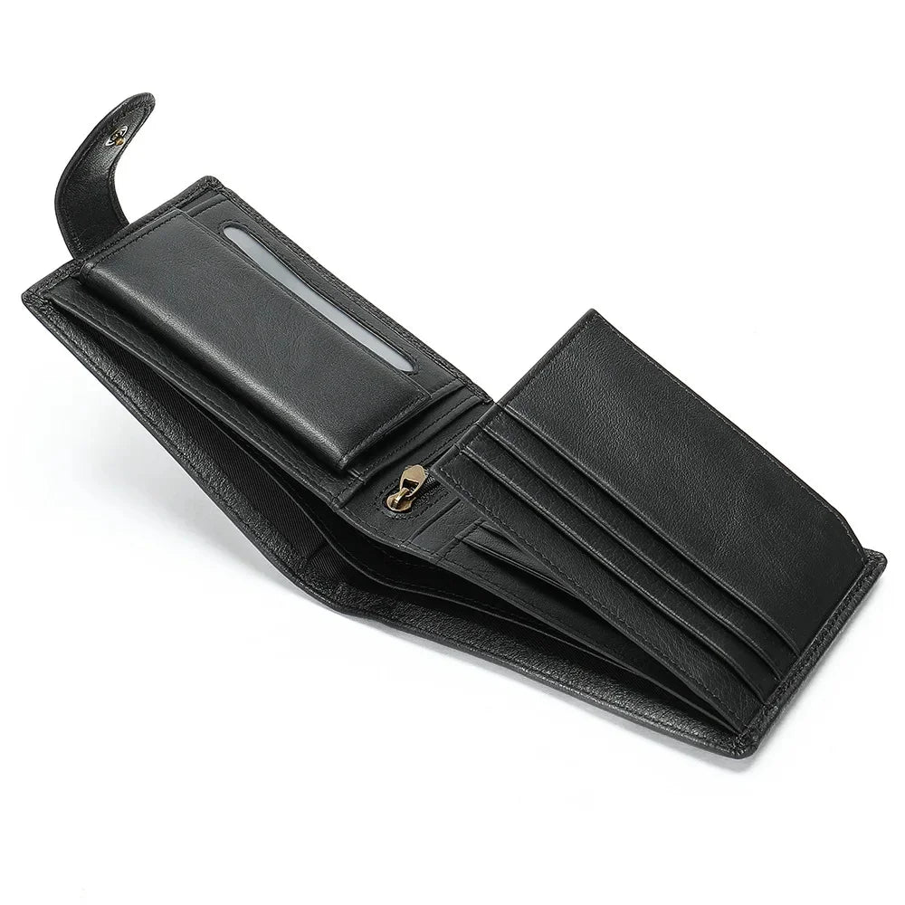 Genuine Men Wallets Cow Leather Solid Sample Style Zipper Purse Man Card Horders Famous Brand High Quality Male Wallet