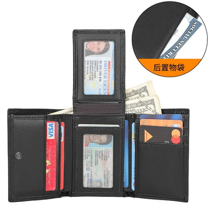 Genuine Men's RFID Anti-theft Brush Cowhide Short Card Bag Wholesale Three Fold Leather Wallet Fashion