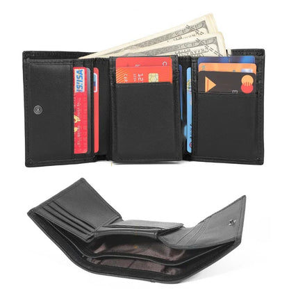 Genuine Men's RFID Anti-theft Brush Cowhide Short Card Bag Wholesale Three Fold Leather Wallet Fashion