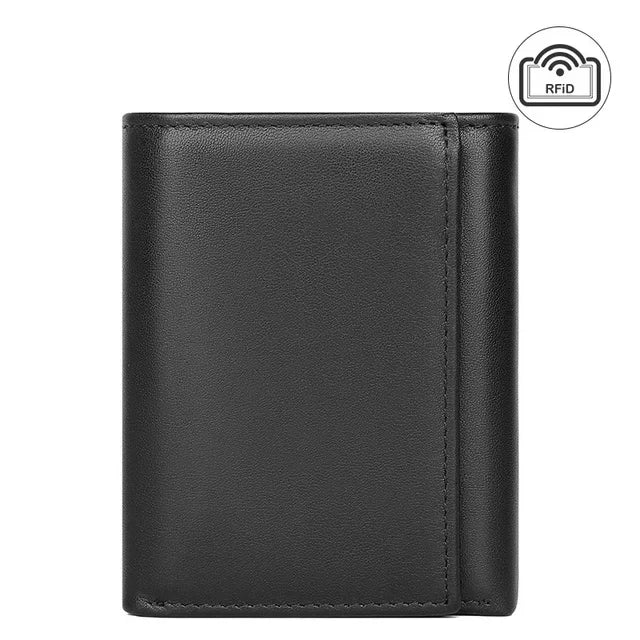 Genuine Men's RFID Anti-theft Brush Cowhide Short Card Bag Wholesale Three Fold Leather Wallet Fashion