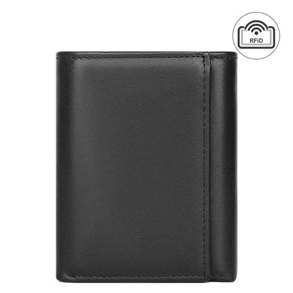 Genuine Men's RFID Anti-theft Brush Cowhide Short Card Bag Wholesale Three Fold Leather Wallet Fashion
