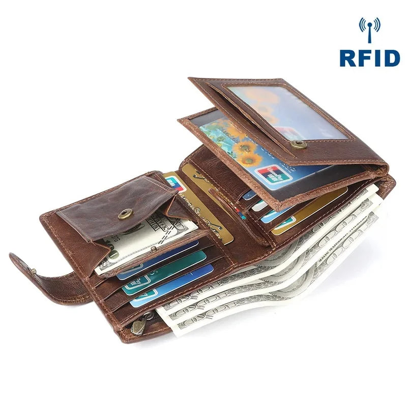 Genuine Men's Wallet Retro Crazy Horse Cowhide Man's Bag Coin Purse Money Credit Card Business Casual Short Leather Clip