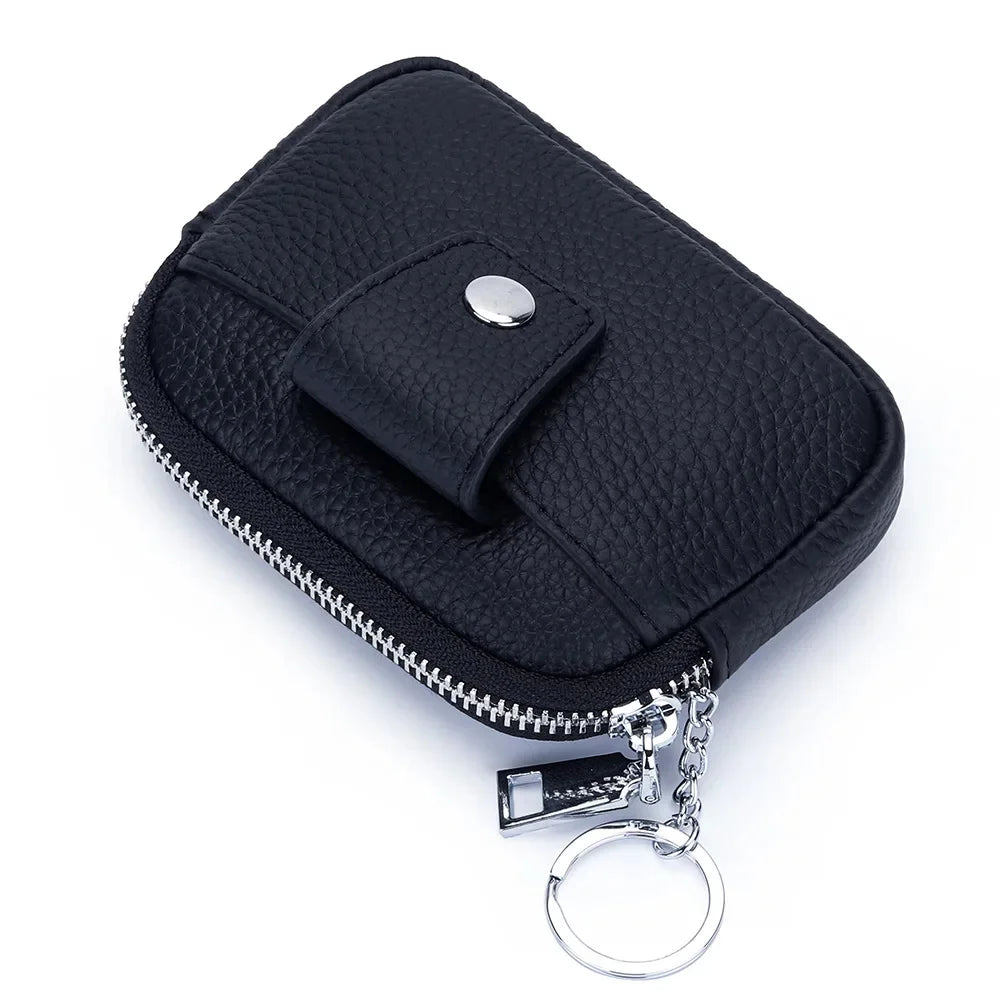 Genuine Mini Coin Purse Zipper with Key Holder Women's Soft Cow Leather Pouch Pocket Wallet for Change