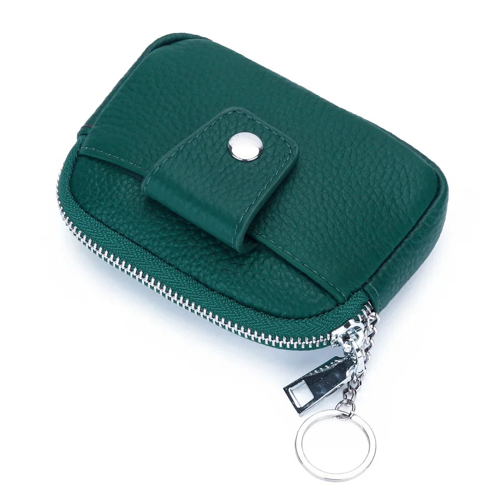 Genuine Mini Coin Purse Zipper with Key Holder Women's Soft Cow Leather Pouch Pocket Wallet for Change