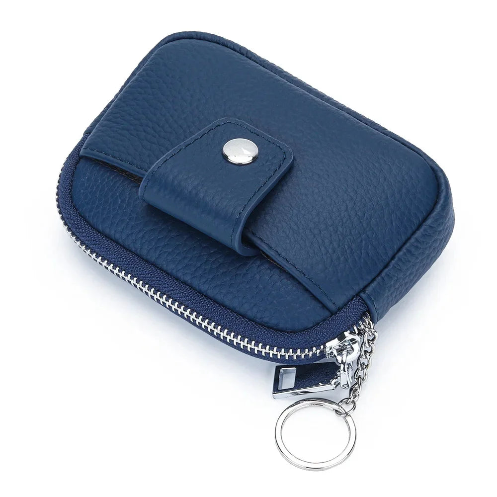 Genuine Mini Coin Purse Zipper with Key Holder Women's Soft Cow Leather Pouch Pocket Wallet for Change