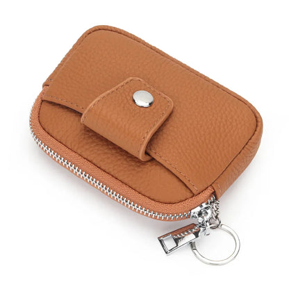 Genuine Mini Coin Purse Zipper with Key Holder Women's Soft Cow Leather Pouch Pocket Wallet for Change
