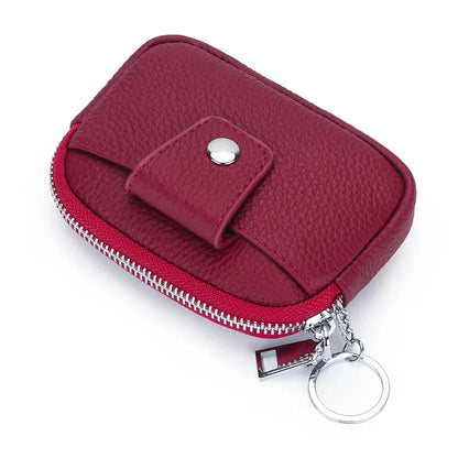 Genuine Mini Coin Purse Zipper with Key Holder Women's Soft Cow Leather Pouch Pocket Wallet for Change
