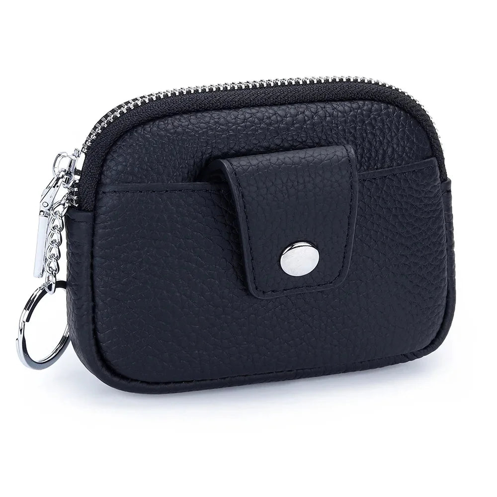 Genuine Mini Coin Purse Zipper with Key Holder Women's Soft Cow Leather Pouch Pocket Wallet for Change