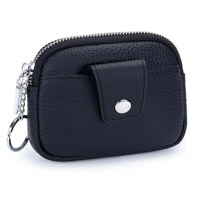 Genuine Mini Coin Purse Zipper with Key Holder Women's Soft Cow Leather Pouch Pocket Wallet for Change